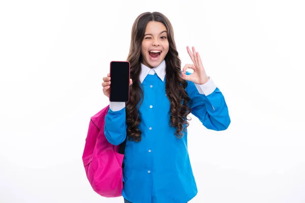 Excited Face Teenager School Student Girl Mobile Phone Amazed Expression — 图库照片