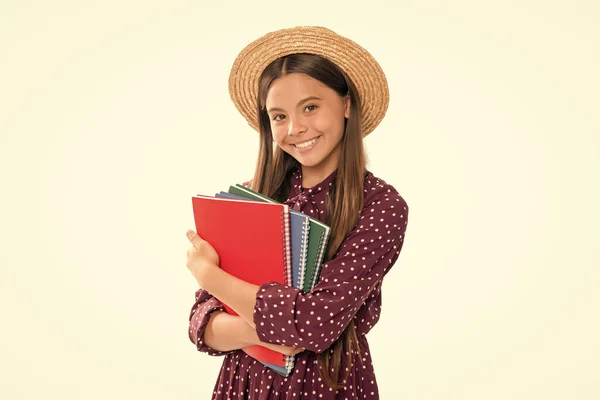 Okula Dönüyorum Hasır Şapkalı Çocuk Çalışmaya Hazır Çocukluk Gelişimi Çocuk — Stok fotoğraf
