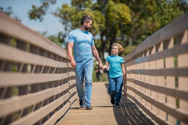 Cheerful Father Walking His Son Outdoor Friendship — Stock Photo, Image