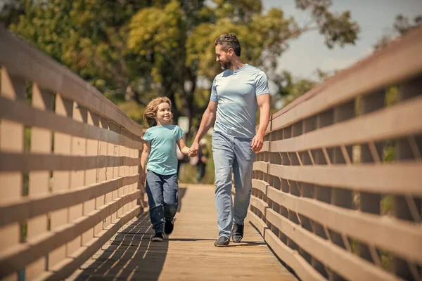 Cheerful Father Walking His Son Outdoor Friendship — Stock Photo, Image