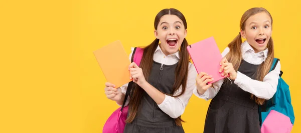 School Girls Friends Happy Children Formal School Uniforms Hold Study — Foto de Stock