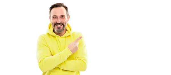 Look Here Adult Guy Advertising Male Casual Sporty Fashion Copy — Stock Photo, Image