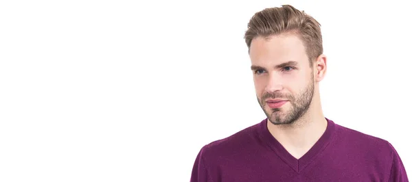 Handsome Caucasian Guy Unshaven Face Stylish Hair Isolated White Haircare — ストック写真
