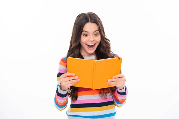 School Child Book Learning Education Excited Face Cheerful Emotions Schoolgirl — Foto de Stock