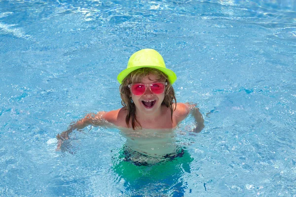 Funny Kids Face Child Splashing Swimming Pool Swim Water Sport — Zdjęcie stockowe