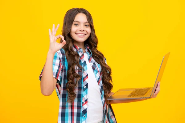 School Student Using Laptop Learning Online Education Teen Girl Internet — Stock Photo, Image