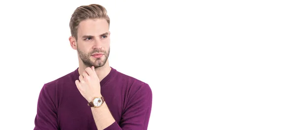 Handsome Guy Unshaven Face Hair Look Thoughtful Casual Style Isolated — Foto Stock