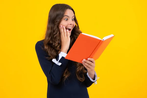 Excited Face Back School Teenager Schoolgirl Book Ready Learn School — Stock fotografie