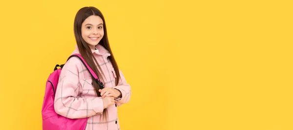 Autumn Fall School Happy Teen Girl Wear Pink Checkered Shirt — Fotografia de Stock