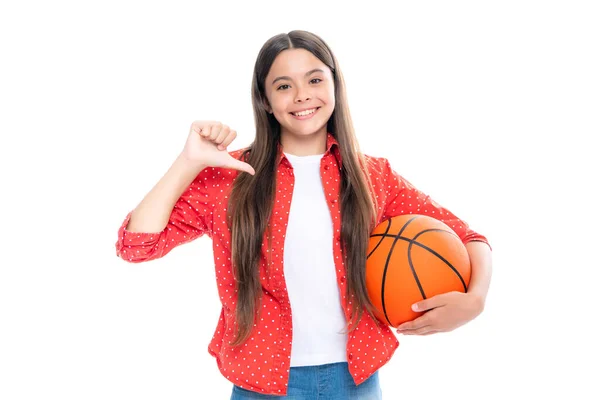 Young Teenage Child Girl Basketball Player Standing White Background Portrait — 图库照片