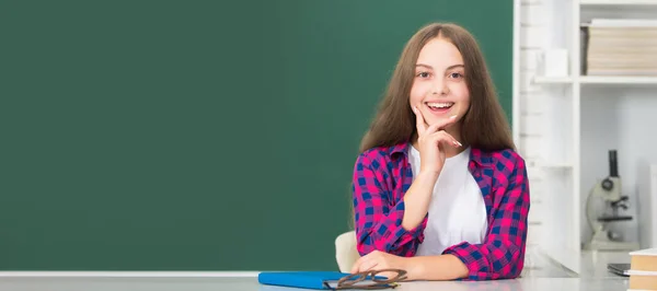 Education Concept Kid Classroom Blackboard Background Banner Schoolgirl Student School — Stock Fotó