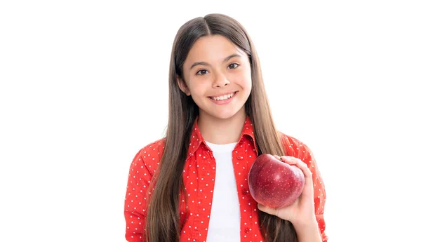 Child Girl Apple Smiling Teenage Child Girl — Stok fotoğraf