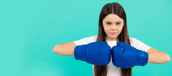 Confident Child Boxer Boxing Gloves Sport Training Copy Space Determination — Stockfoto