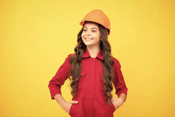 Menina Adolescente Feliz Chapéu Duro Segurança Construtor — Fotografia de Stock