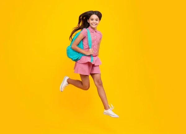 School Girl School Uniform School Bag Crazy Run Jump Schoolchild —  Fotos de Stock