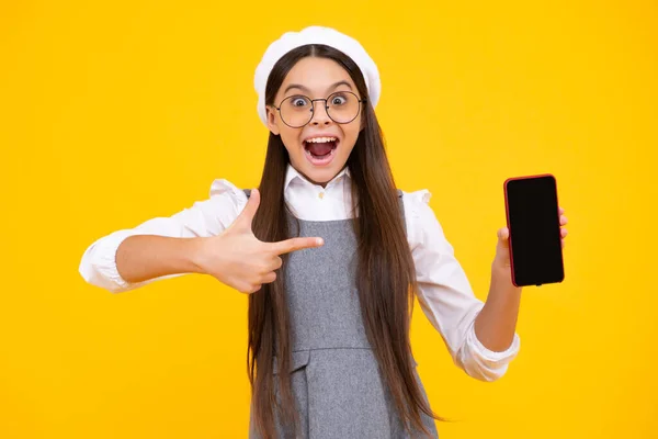 Teenager Child Girl Holding Smartphone Hipster Girl Cell Phone Kid — Stockfoto