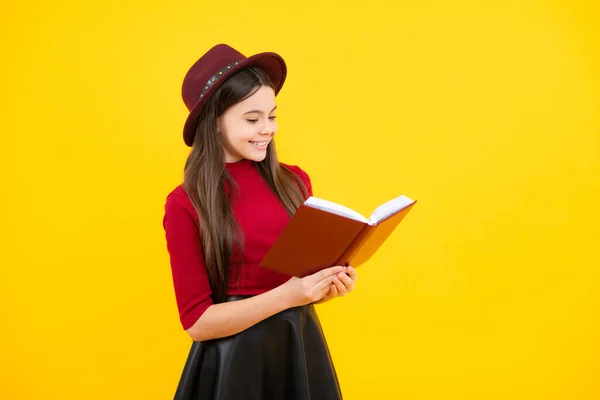 Happy Teenager Portrait Schoolgirl Copy Book Posing Isolated Background Literature — Fotografia de Stock
