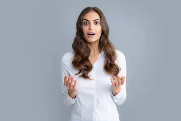 Pretty Woman Dressed Casually Shirt Looking Satisfaction Studio Shot Beautiful — Stock Fotó