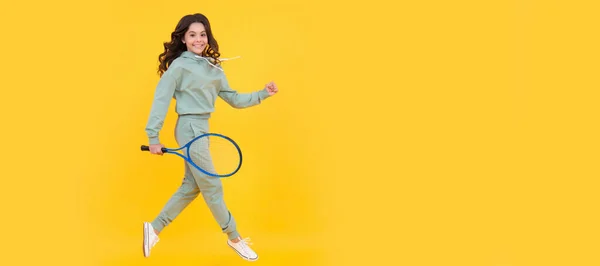 Healthy Active Lifestyle Sport Success Happy Childhood Kid Jump Racket — Stock fotografie