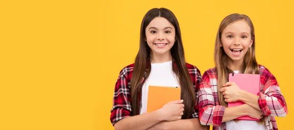 School Girls Friends Cheerful Kids Going Homework Books Smiling Teenager — Photo