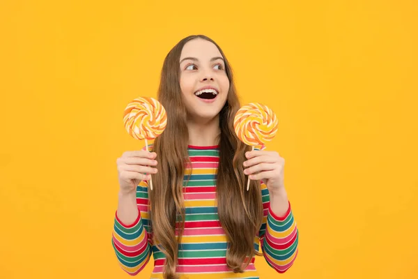 Teenage Girl Lollipop Child Eating Sugar Lollipops Kids Sweets Candy — Fotografia de Stock