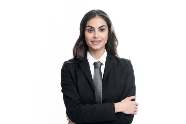 Female Student Young Teacher Portrait Business Woman Suit Crossed Arms —  Fotos de Stock