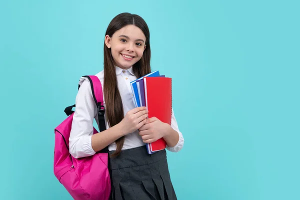 Schoolchild Teenage Student Girl School Bag Backpack Hold Book Blue — Stock Fotó