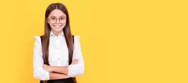 Happy Teen Girl Face Portrait School Uniform Glasses Vision Protection — Fotografia de Stock