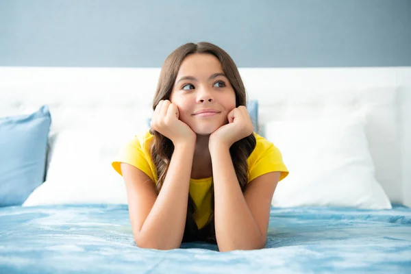 Kid Daydreaming Dreaming Teenager Child Girl Resting Bed Home Bedroom Stock Picture