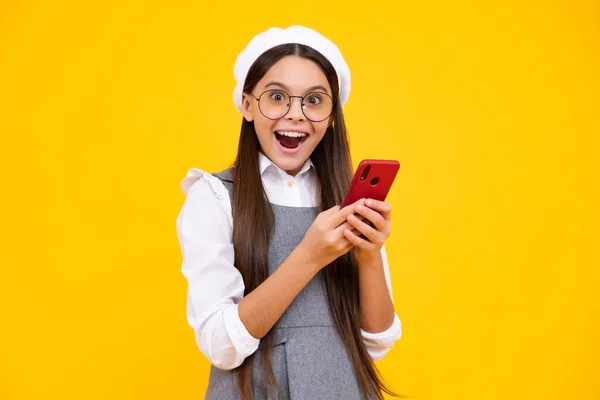Mobile Online Shopping Cute Teen Child Girl Paying Phone Texting — Stockfoto