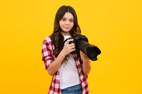 Hobby Carrière Voor Beginnende Fotografe Tiener Meisje Met Moderne Camera — Stockfoto