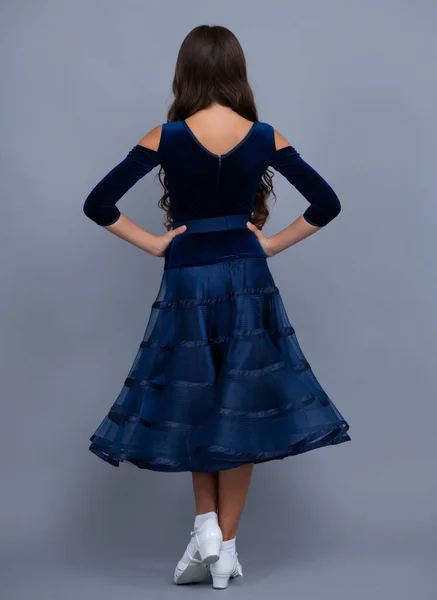 Full Length Teenager Child Ball Dress Back View Young Graceful — 스톡 사진
