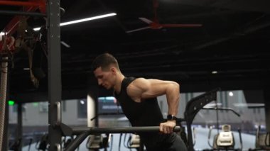 pushup. strong man practicing pushup in sport gym. man do pushup workout. man in sport gym.
