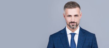 Man face portrait, banner with copy space
