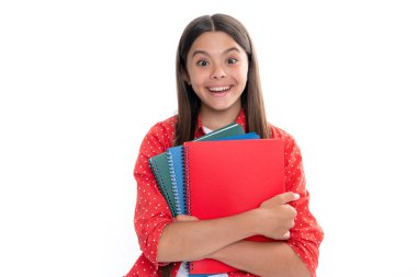 Back to school. Portrait of teenage school girl with books. Children school and education concept. Schoolgirl student. Portrait of happy smiling teenage child girl