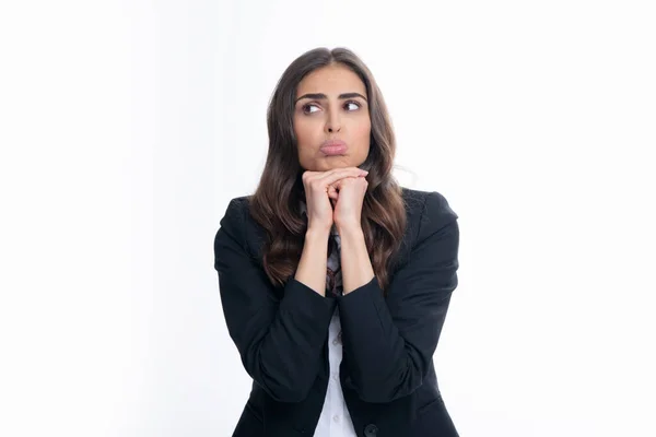 Funny Young Business Woman Suit Portrait Excited Amazed Gasping Businesswoman — Stock Fotó