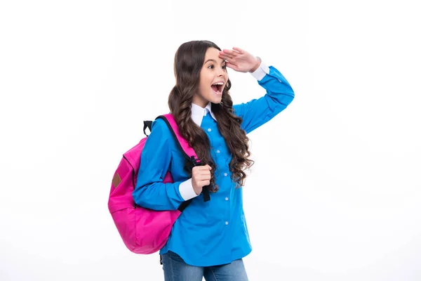 Excited Face Schoolgirl School Uniform School Bag Schoolchild Teen Student — ストック写真