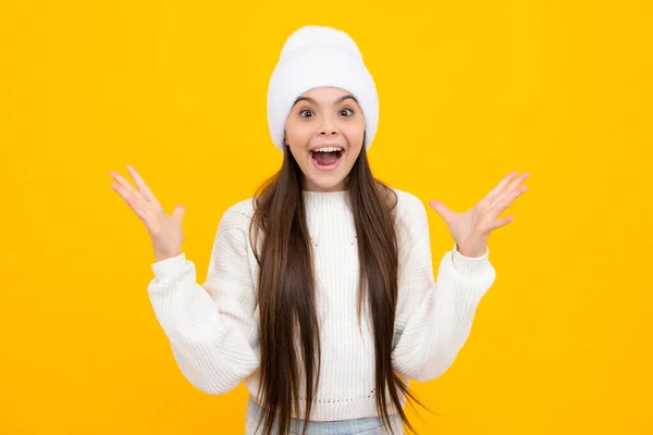 Excited Face Amazed Expression Cheerful Glad Excited Teenager Girl Opening — ストック写真