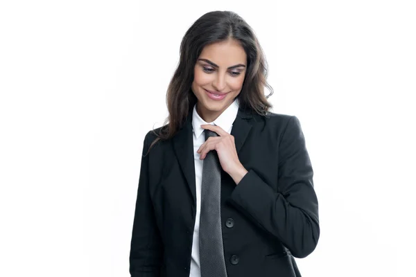 Business Woman Suit Tie Confident Female Entrepreneur Businesswoman Correct Necktie — Stok fotoğraf