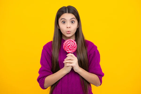 Teenage Girl Lollipop Child Eating Sugar Lollipops Kids Sweets Candy — 图库照片