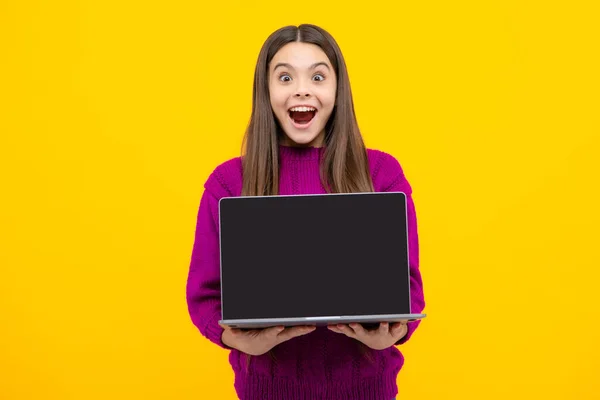 Back School Teenager School Girl Laptop Computer Screen Laptop Computer — Stock Fotó