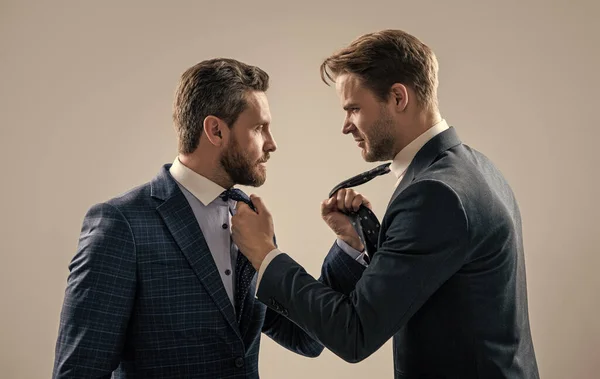 Displeased Colleague Dispute Negotiations Businessmen Talking Discussing Conflict Boss Employee — Stock Photo, Image