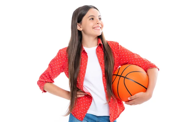 Teenage School Child Girl Basketball Player Standing White Background Portrait — 图库照片