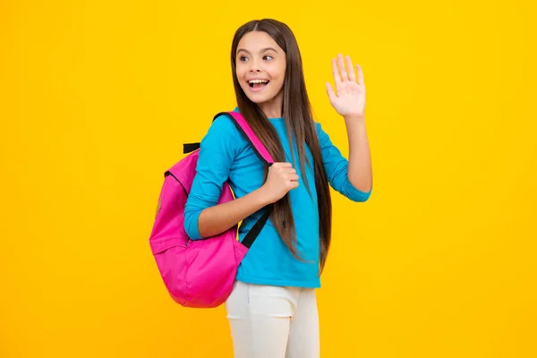 Happy Teenager Portrait Schoolgirl School Uniform Backpack Teenage Girl Student — Stok fotoğraf