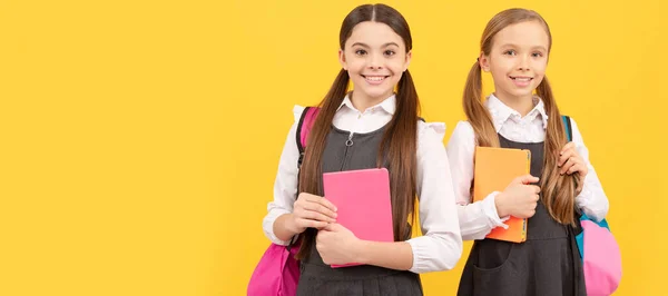 School Girls Friends Happy Kids Fomal Uniforms Study Books Carry — Stock fotografie