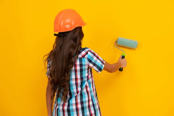 Teenager Child Painter Helmet Painting Brush Child Hard Hat Kid — Stockfoto