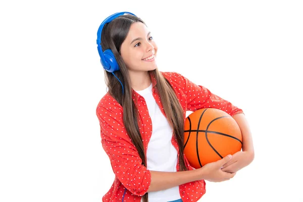 Young Teenage Child Girl Basketball Player Standing White Background — 图库照片