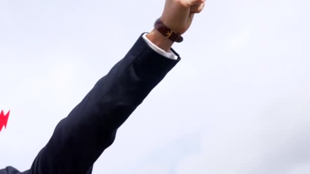 Business Success Successful Man Hero Mask Sky Backdrop Agile Business — Vídeos de Stock