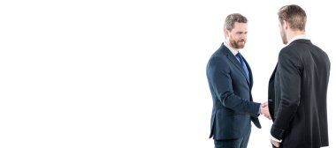 businessmen on meeting. boss and employee. partners after business deal. cooperation and partnership. Man face portrait, banner with copy space