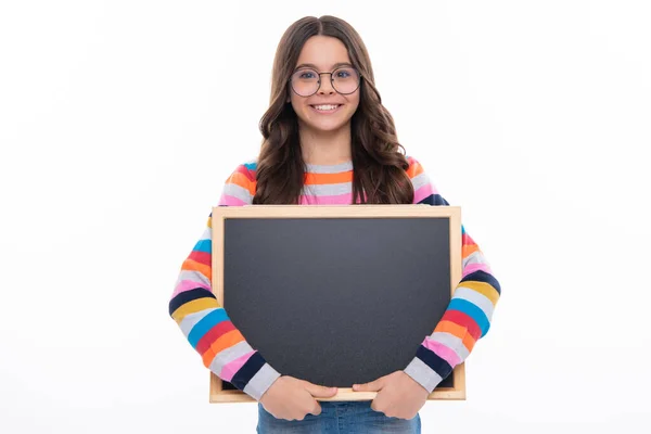 Little Girl Teen Blackboards Teenager School Girl Hold Blackboard Copy — Fotografia de Stock